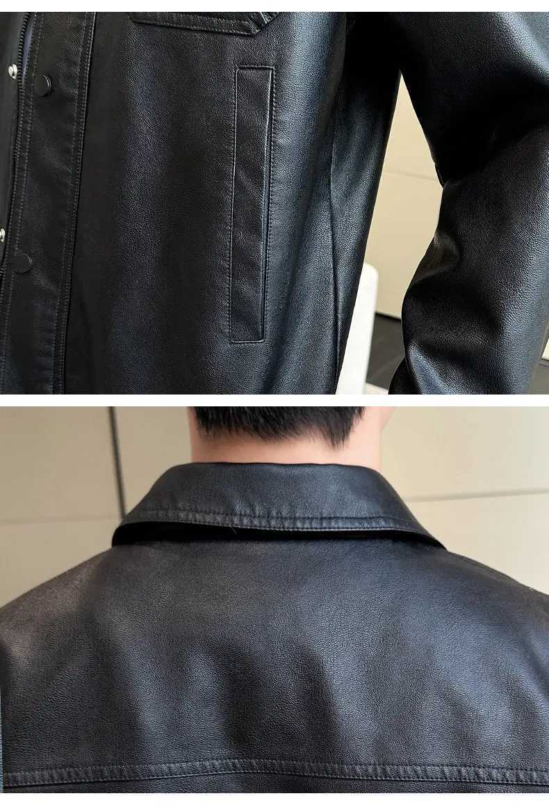 Mens Leather Clothing Spring Autumn New Solid Color Chest Mouth Design Trend High Street Lapel Coat Men Fashion Leather JacketX240913
