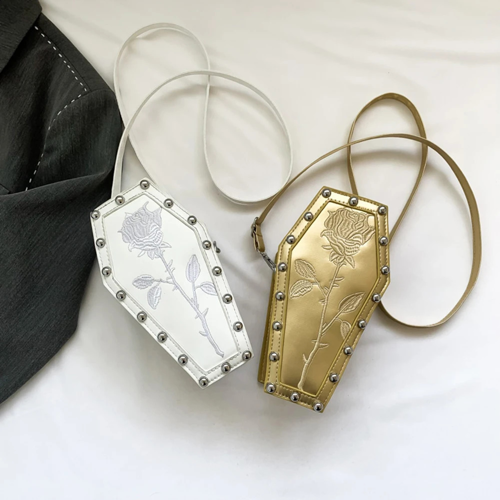 Womens Crossbody Bag Creative PU Shoulder Bag Halloween Handbag Coffin Shape Underarm Phone Bag Makeup Bag 240912