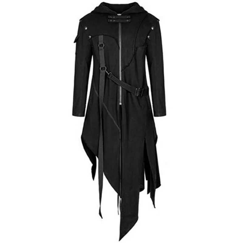 Gothic Noble Swallowtail Coats Steampunk Autumn Winter Hooded Coats Handsome Overcoats Devil Fashion Punk Jackets For Men Y240913