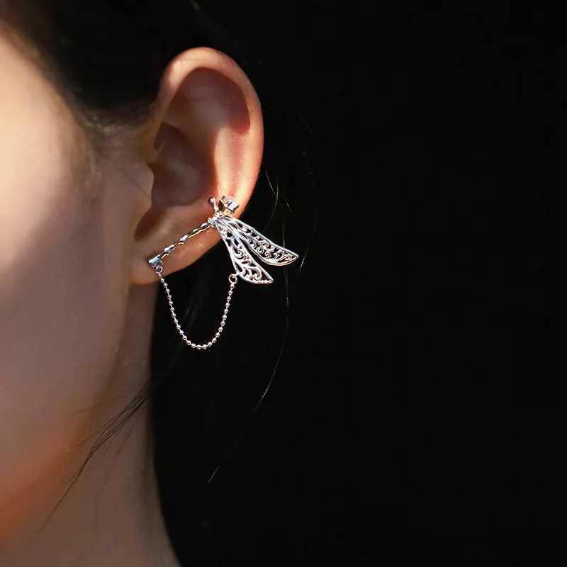 VENTFILLE 925 Sterling Silver Dragonfly Wing Crystal Ear Clip Earring for Women Girl Design Hollowed Out Jewelry Gift WholesaleX240913