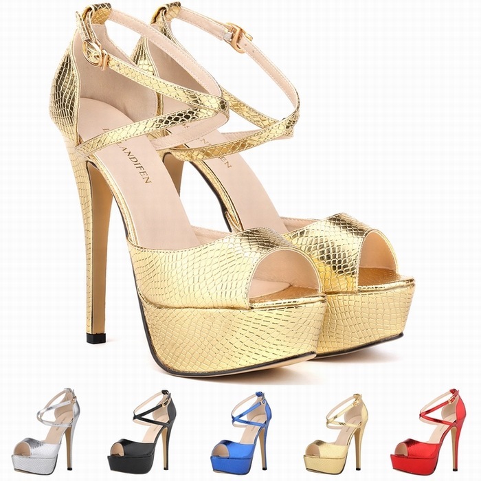 zapatos mujer 2024 women sandals PU Buckle Strap 14CM Thin Heels Peep Toe Cross strap Waterproof platform OL Office Woman shoes