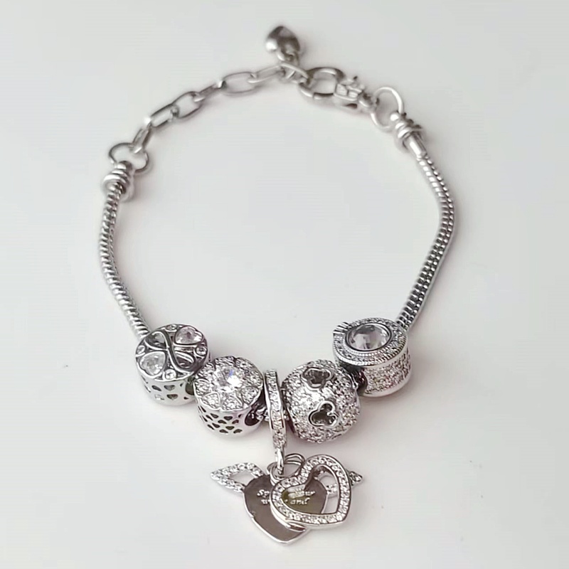 Bracelet Women Beaded DIY Loose Beads Beads Silver Bangle Bracelet Valentine's Gift