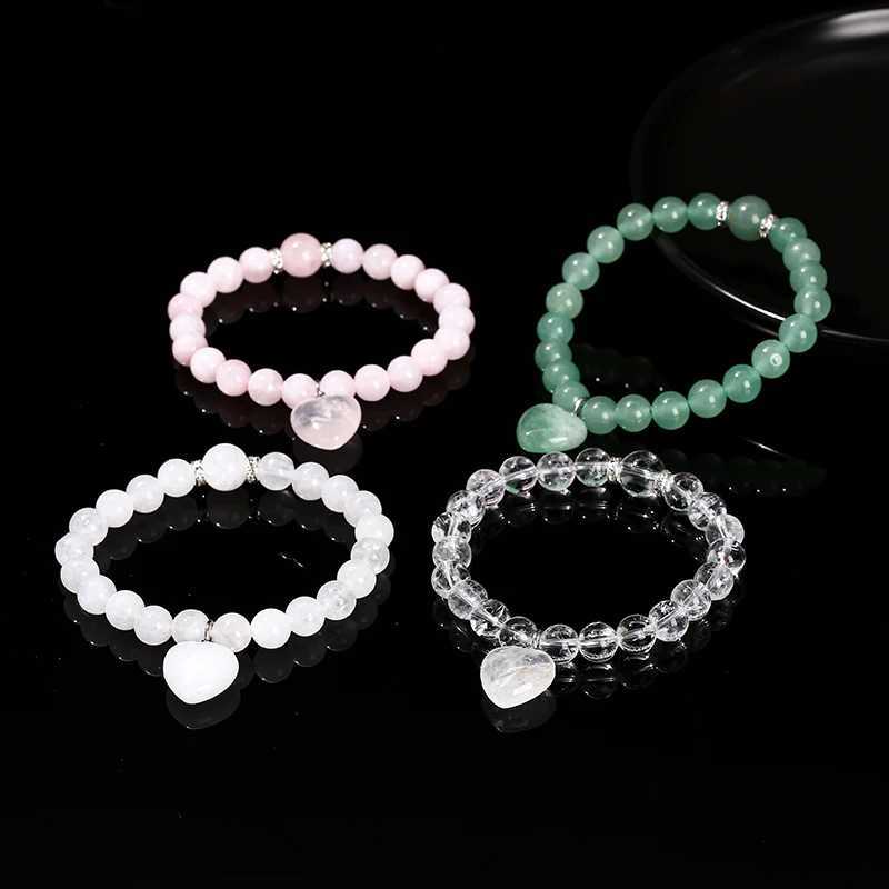 JD Natural Pink Quartz Yellow Tiger Eye Unakite Heart shaped Pendant Beaded Bracelet for Womens Lover Elegant Handmade Stretch Treatment Gift W240913