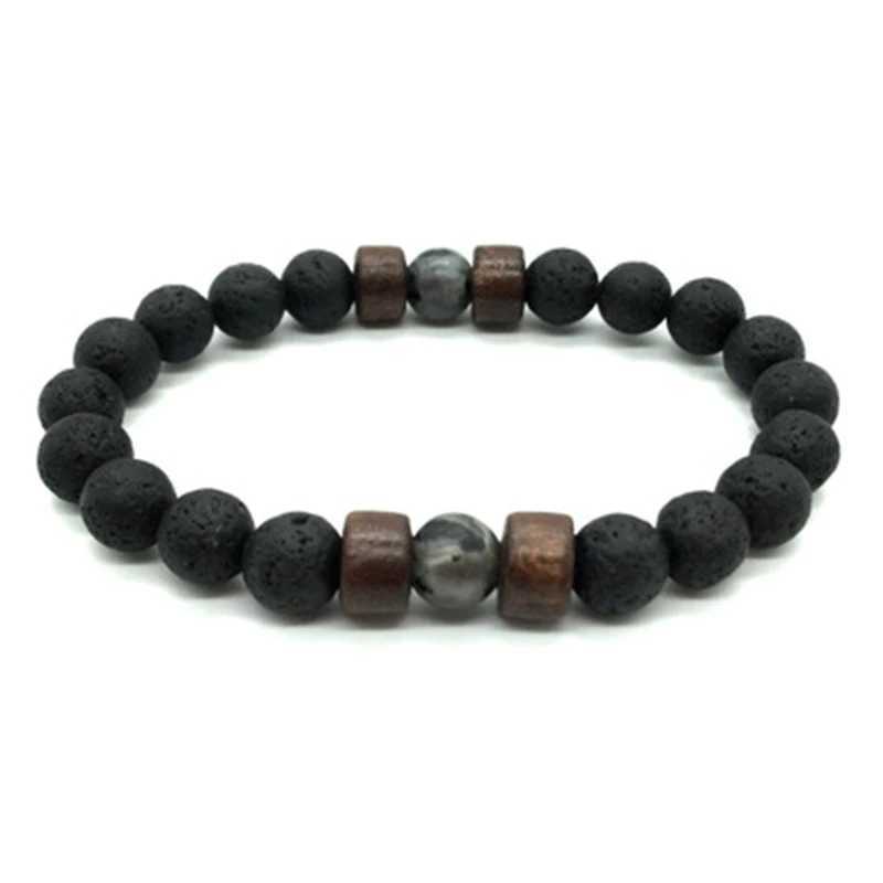 Unique Natural Molten Rock Mens Bracelet 8mm Bead Treatment Chain Bracelet Pulseria Homme Meditation Jewelry Accessories Joias W240913