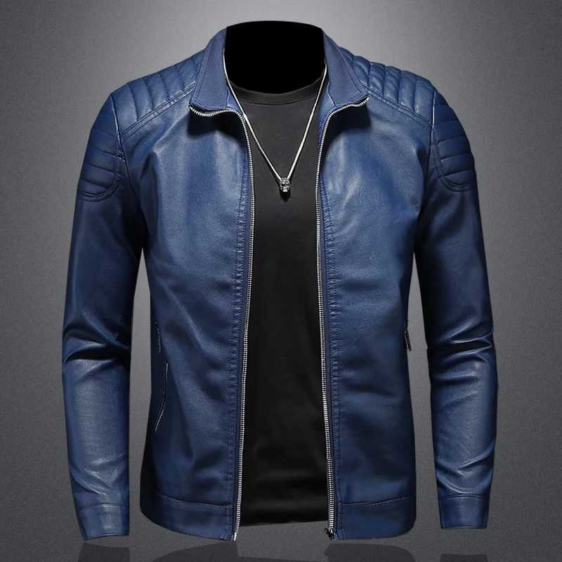 Mens Leather Clothing Fashion Slim Fit Zipper Leather Jacket Solid Casual Jacket Moto Biker Leather Coat Men Motorcycle JacketX240913