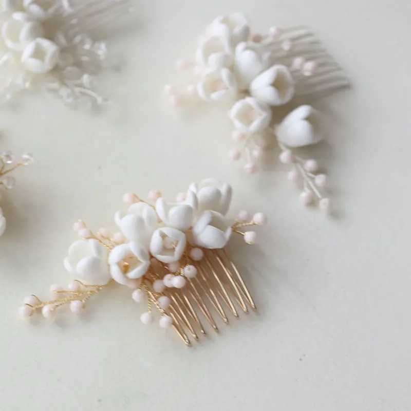 New arrival ceramic flower hair comb gorgeous crystal bridal wedding hair accessoriesX240913