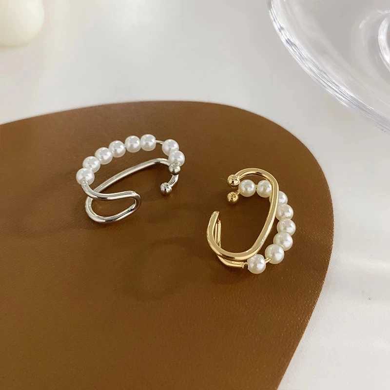 New Korean Retro Gold Silver Color Double Layers Pearl Earcuff Fake Piercing Clip on Ear Cuff Earrings for Women Fashion JewelryX240913