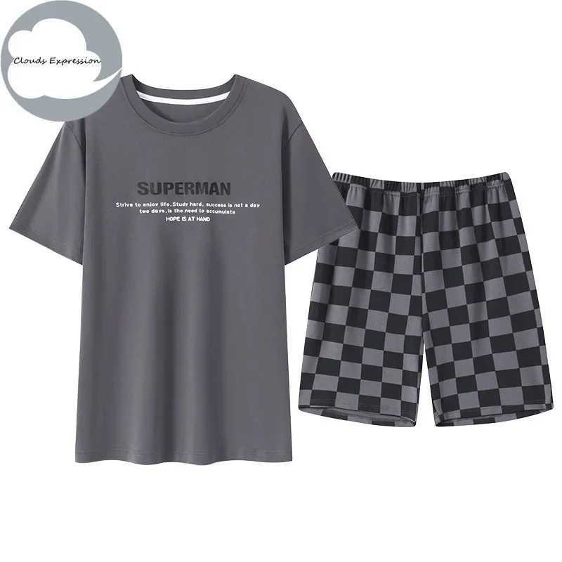 Summer Knitted PJ Mens Pyjamas Pajamas Casual Pjs Lounge Sets Masculine Sleepwear Nightwear Pijamas Plus 3XL Homewear Fashion Y240913