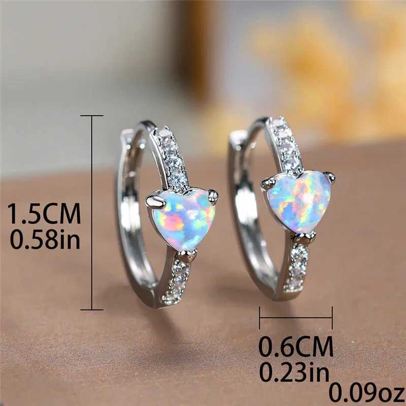 Boho Female White Fire Opal Heart Clip Earrings Vintage Wedding Jewelry For WomenX240913