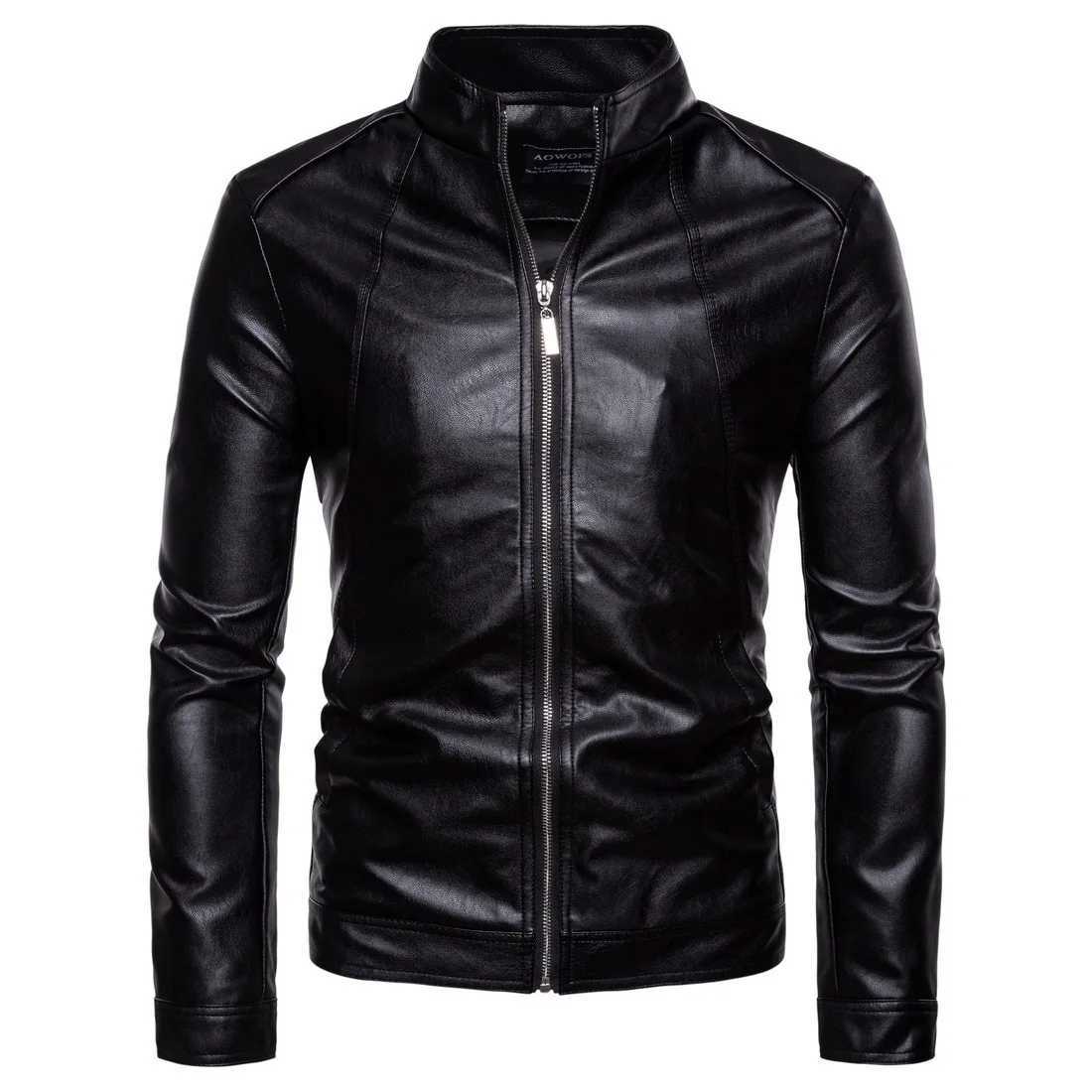 Stand-up Collar Type Mens Motorcycle Leather Jacket Washed PU Leather Jacket for MenX240913