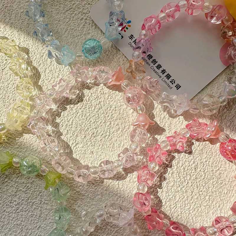 Ins Handmade Beaded Bracelet Cute Soft Cute Female Student Bracelet Transparent Colored Pentagonal Handmade Jewelry W240913