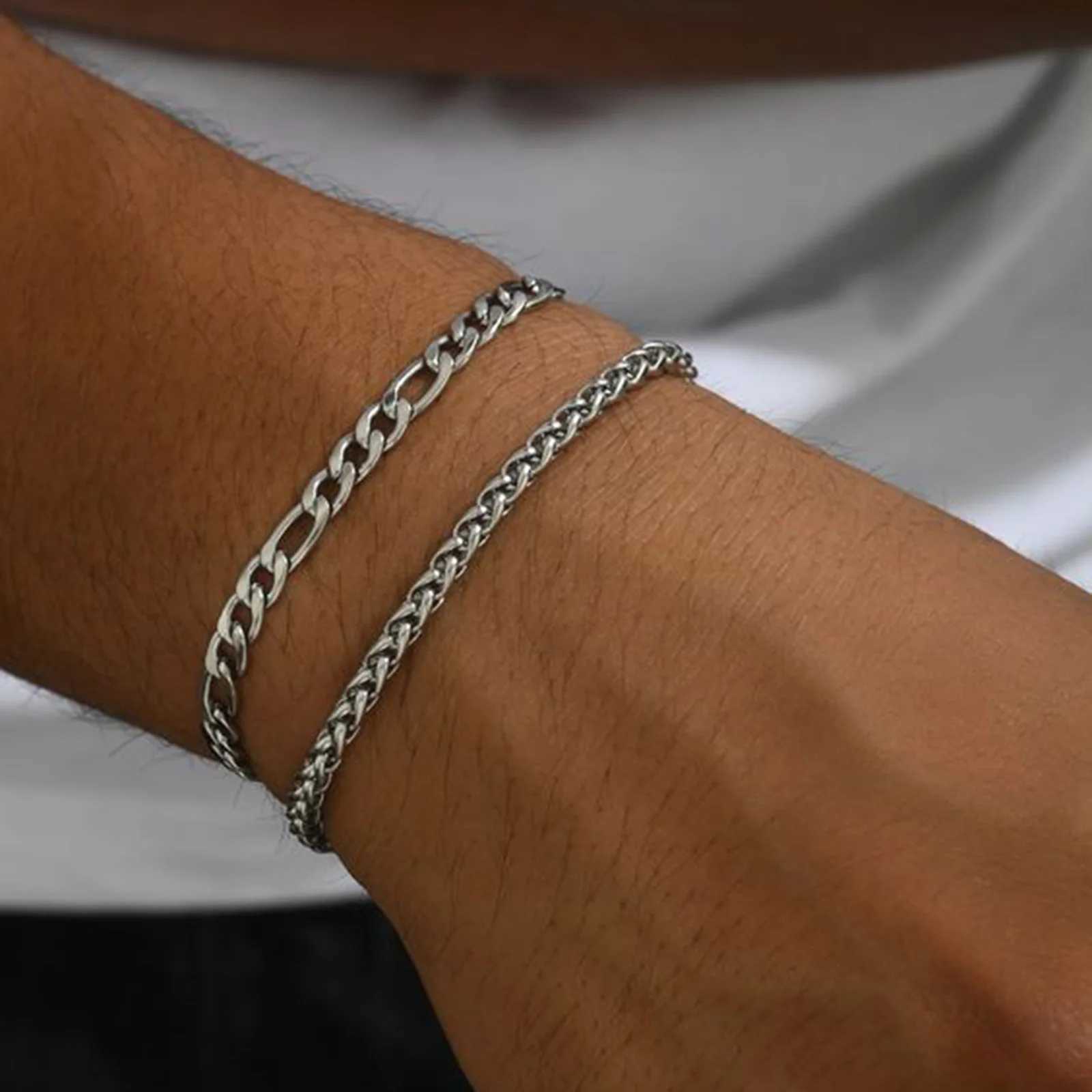 Vnox 2/3/4/5pcs Bracelets for Men Women Never Fade Unisex Bracelet Jewelry Set Simple Cuban Chain Figaro Rpe Box Snake ChainX240913