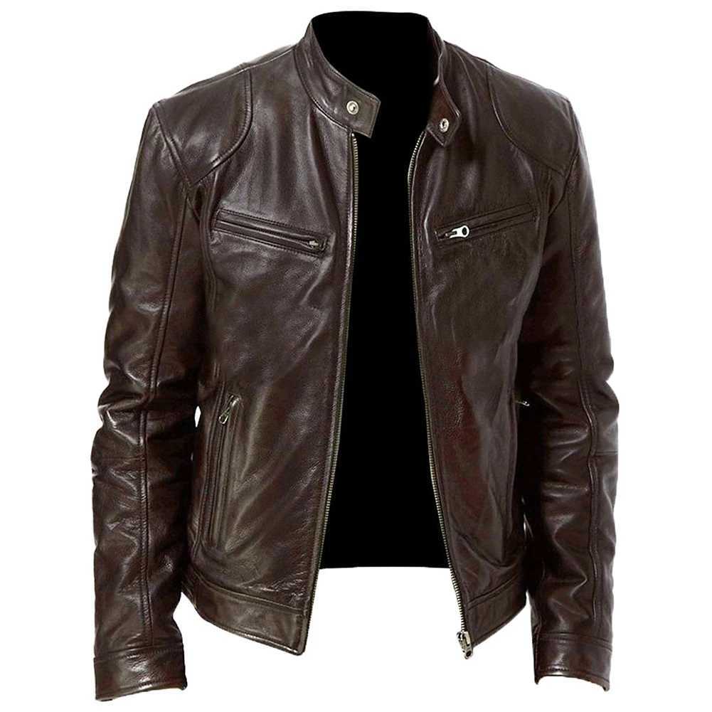 new 2022 Autumn Men Fashion Motorcycle Leather Jacket fit Coat Casual Zipper jacketX240913