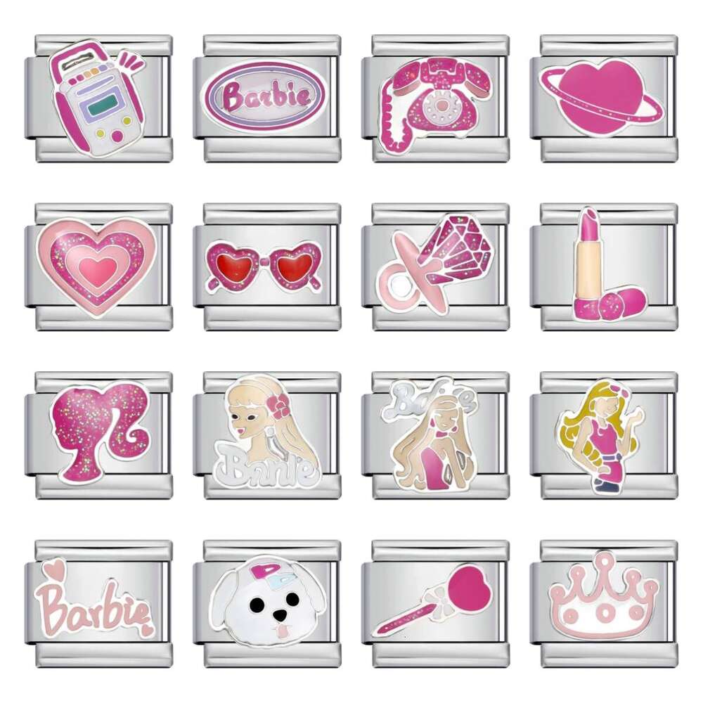 Romantic Pink Girl Heart Bead Titanium Welding Enamel DIY Bracelet Fairy Gift Italian Charm Links Stainless Steel Fit 9Mm Jewelry Making Gifts