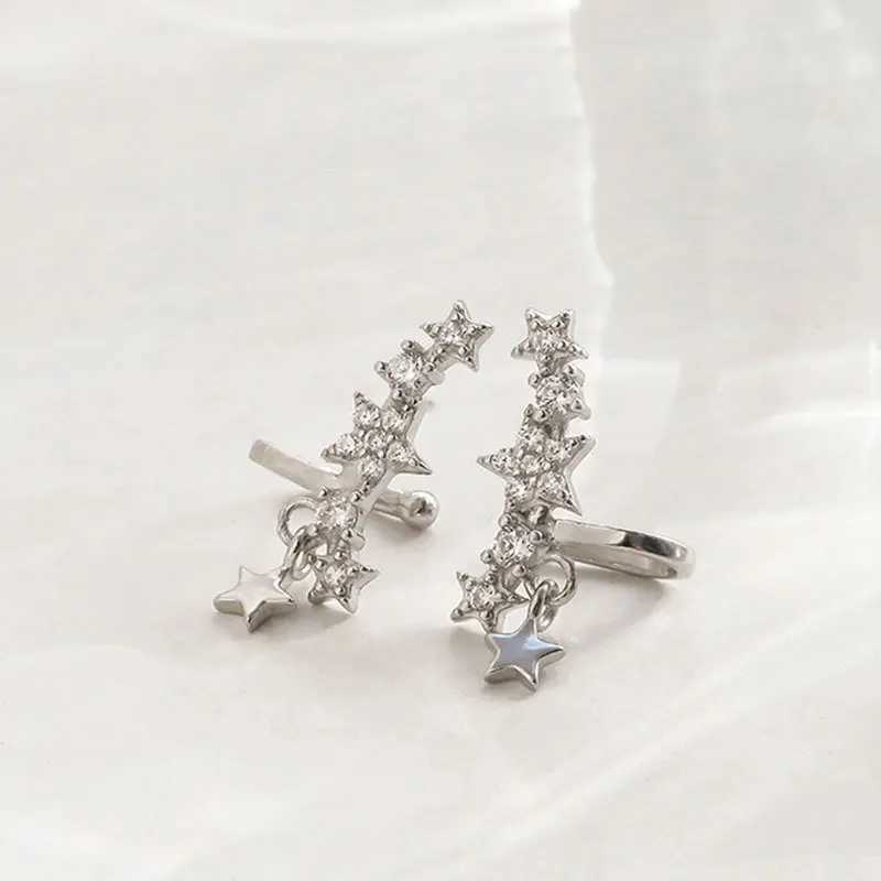 925 Sterling Silver Korean Version Simple Pav Crystal Star Ear Bone Clip Women Fashion Temperament Wedding Party JewelryX240913