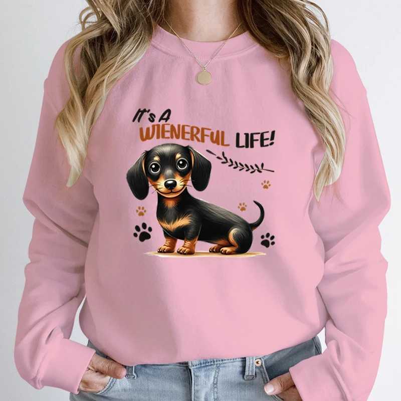 Dachshund Its A Wienerful Life Print Pullover For Women Autumn and Winter Casual Round Neck Pullover Dachshund Sweatshirts M240912