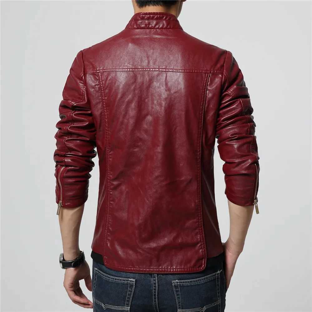2022 New Mens Fashion PU Leather Jacket Men Stand Collar Slim Biker Jacket High Quality Men Coat Solid Color Leather JacketX240913