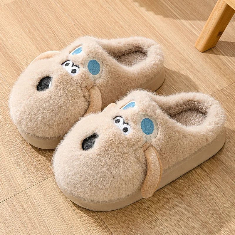 2024 fashion cotton slippers winter plush cute dog home indoor platform soled warm shoes non-slip couple fluff slippers 240910