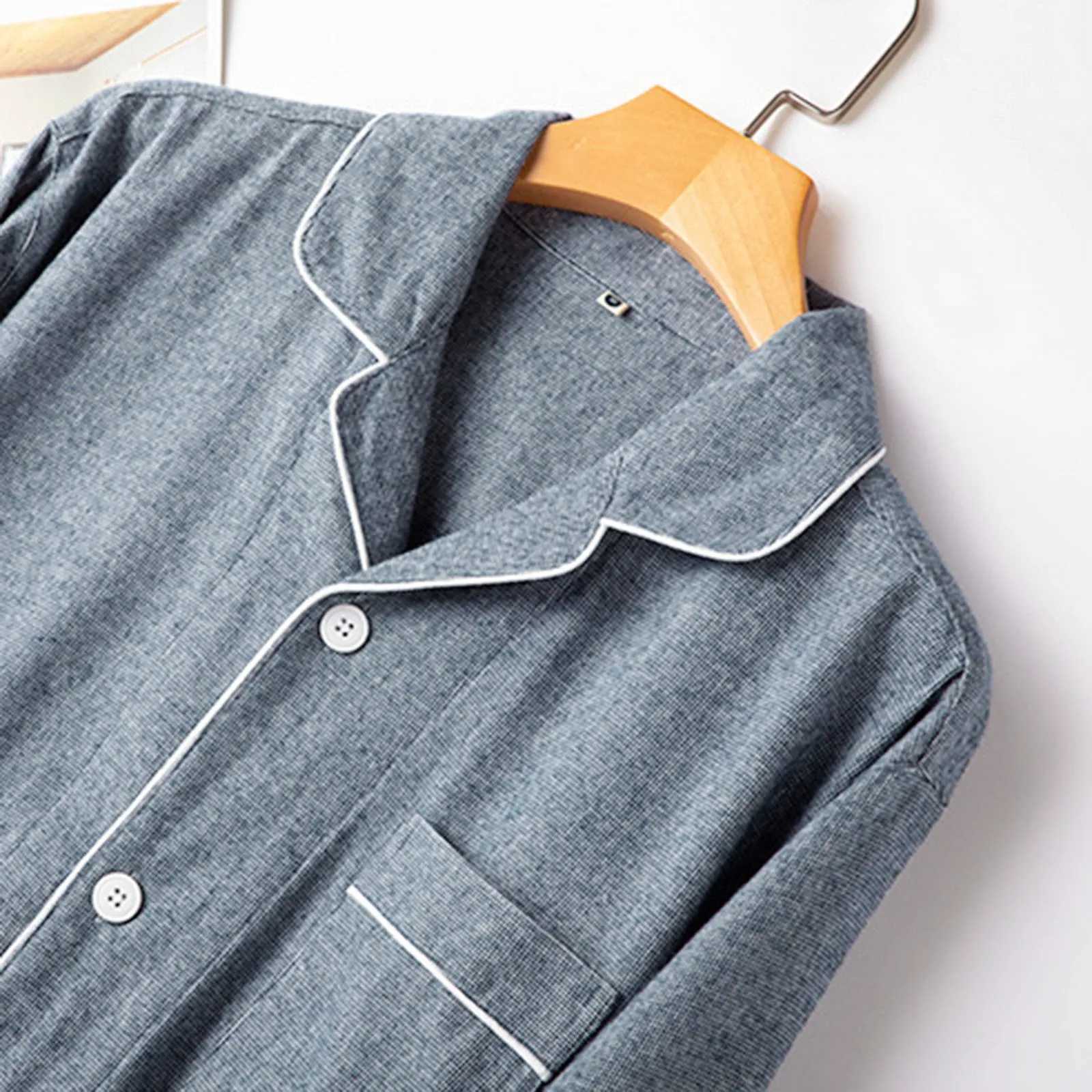 MenS Checked Pajama Set Loungewear Buttoned Long Sleeve Trousers 8 Home Wear Pajamas For Man Fall Winter Y240913