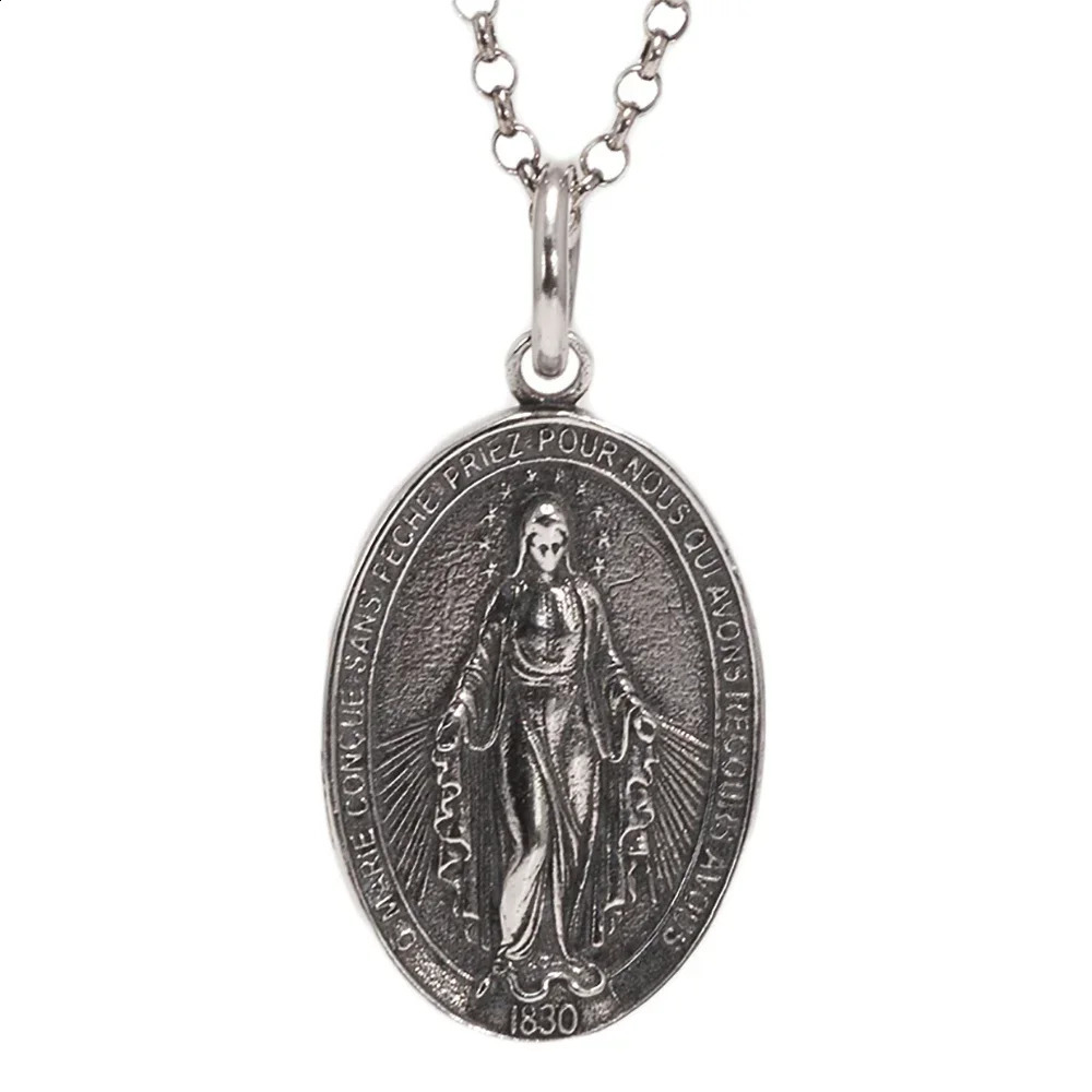 S925 pure silver virgin Mary pendant with retro cross oval n for men and women necklace Christian jewelry 240912