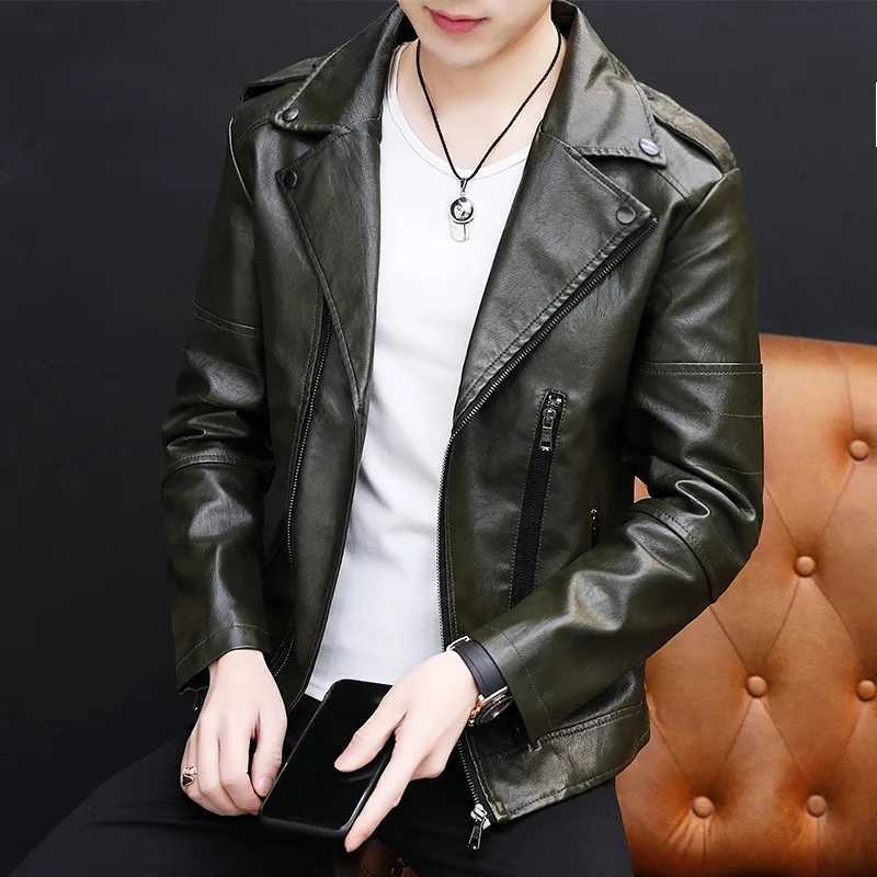 Mens Leather Jacket New Coat Korean Version Trend Slim Handsome Youth Spring and Autumn Motorcycle Casual Jacket ClipX240913