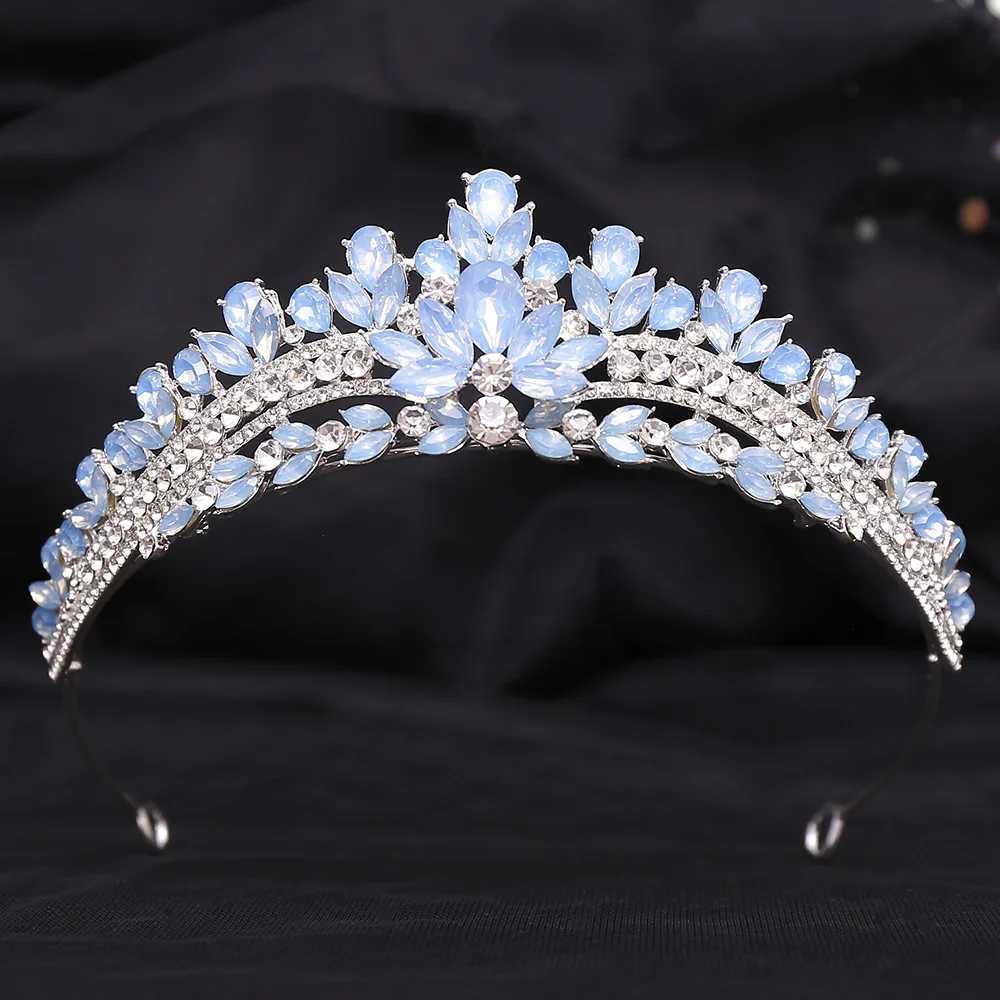 DIEZI Korean Green Blue Opal Crystal Princess Crown For Women Wedding Luxury Queen Princess Bridal Party Tiaras Hair AccessoriesX240913