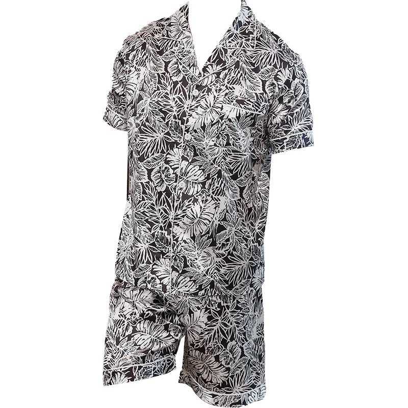 Two piece sets for mens pajamas summer short sleeved shorts leaf pattern printed home clothes sleepwear set Y240913