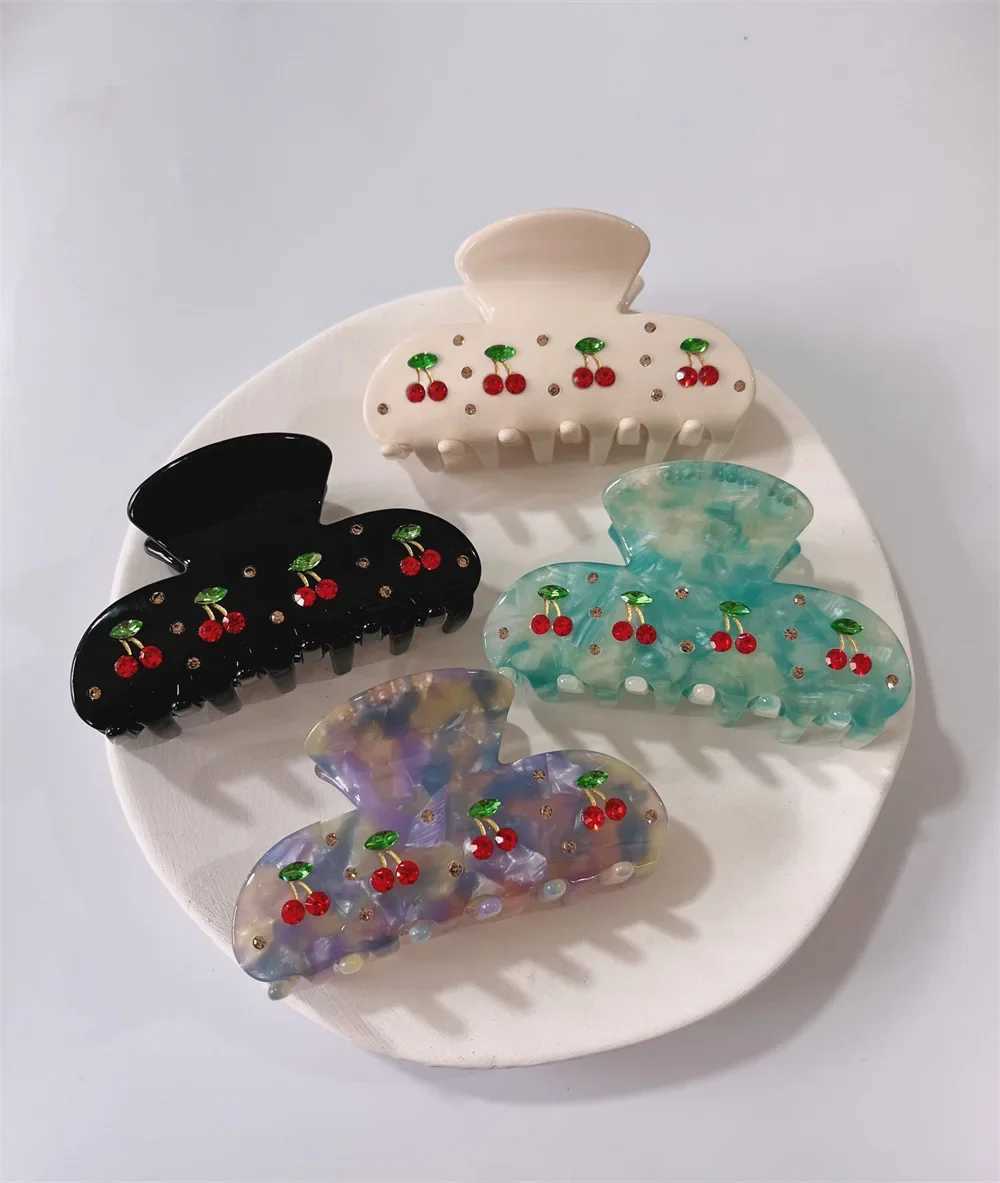NC New 8cm Fruit Cherry Crystal Hair Claw for Women Korean Elegant Acetate Claw Clip Popular Hair Catches Hair AccessoriesX240912