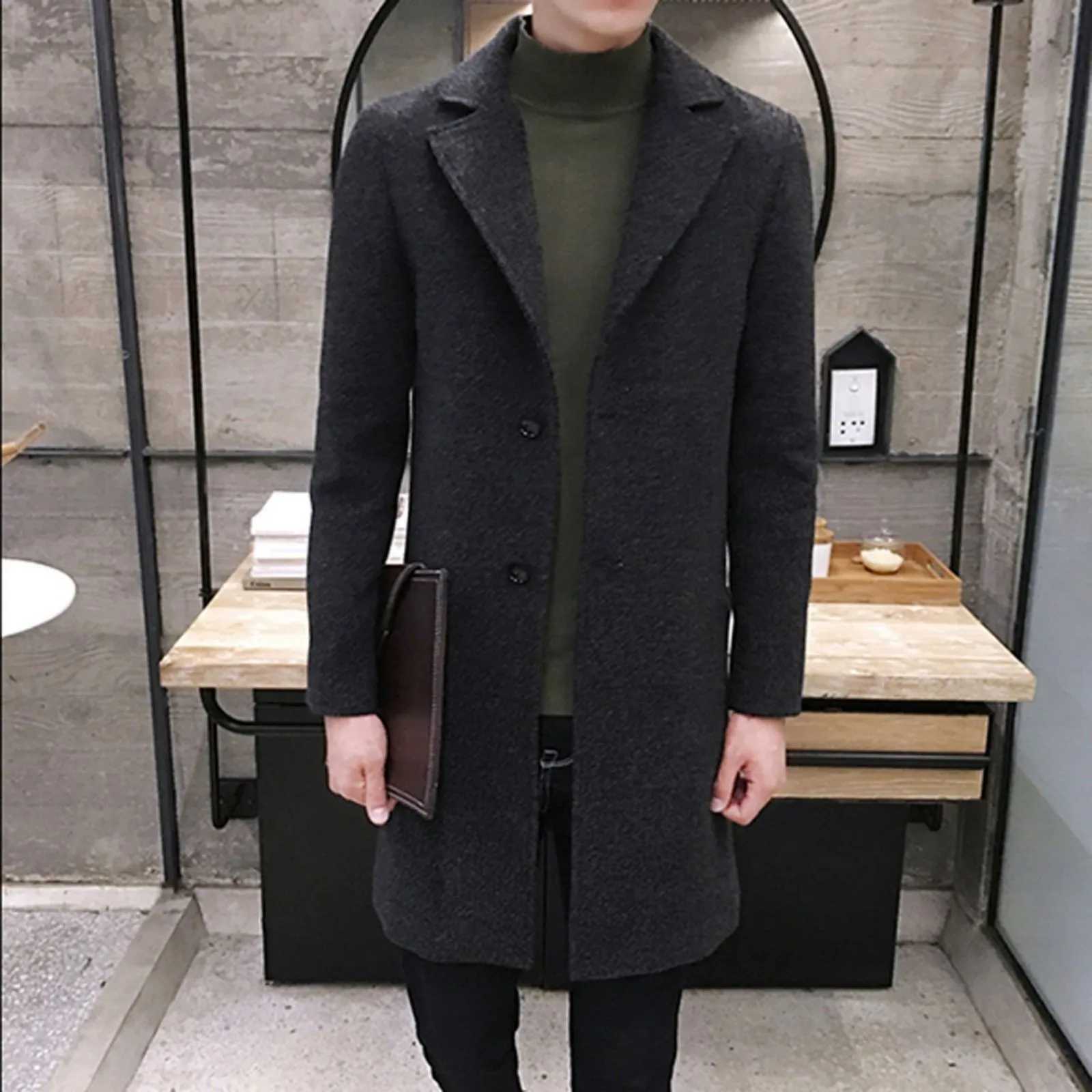 Autumn Winter Mens Casual Trench Fashion Middle Long Jacket Slim Long Sleeve Coat Male Cotton Warm Temperament Windbreaker Y240913