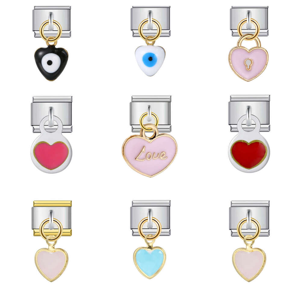 Enamel Love Eye Beads DIY Hook Pendant Bracelet Elastic Splicing Chain Italian Charm Links Stainless Steel Fit 9mm Bracelet Jewelry DIY Making Gifts