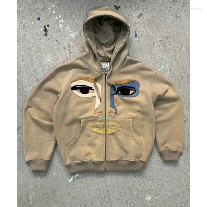 Men's Hoodies Geometric Eyes Spoof Design Patch Embroidery High Quality Oversized For Women 2024 Fashion Versatile Sweatshirts