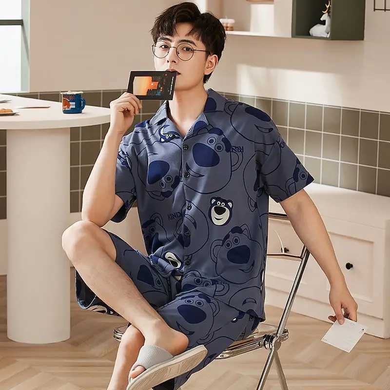 Men Cotton Nightwear Sleep Tops Short Sleeve Soft Loose Pajamas Loungewear Casual Homewear Summer Male Sleepwear New Y240913
