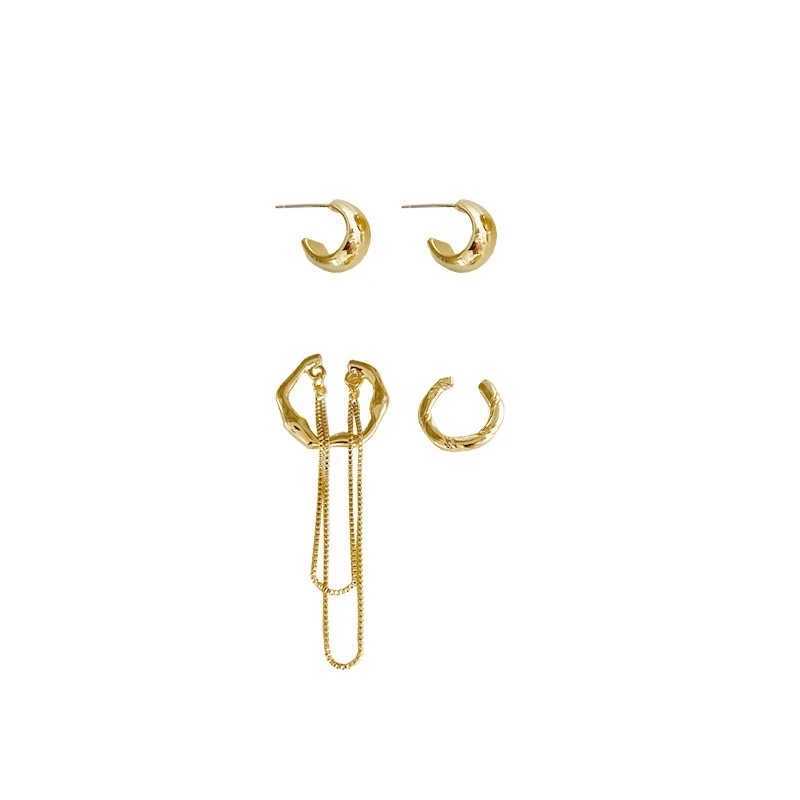 4PCS/SET New Design Gold Color Silver Plated Geometric Irregular Tassel Chains Clip Earrings for Women Non Pierced Ear Cuff 2023X240913