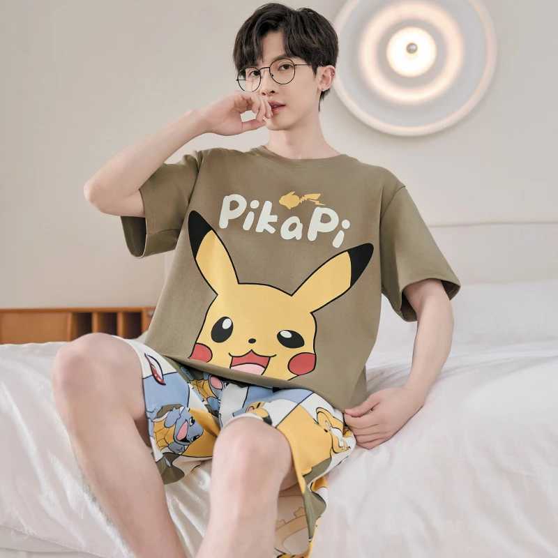 New 2024 Men Pajamas Sets For Sleeping Student Cartoon Sleepwear Short Sleeves Homewear Quick Drying Boy Summer Loungewear Suits Y240913