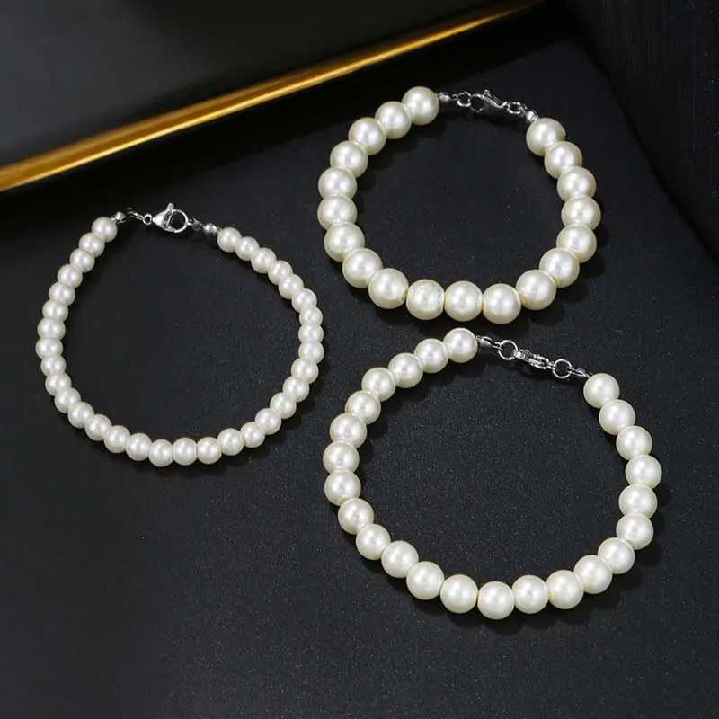 6/8/10mm stainless steel white glass pearl bracelet mens fashion jewelry bracelet wedding party gift W240913
