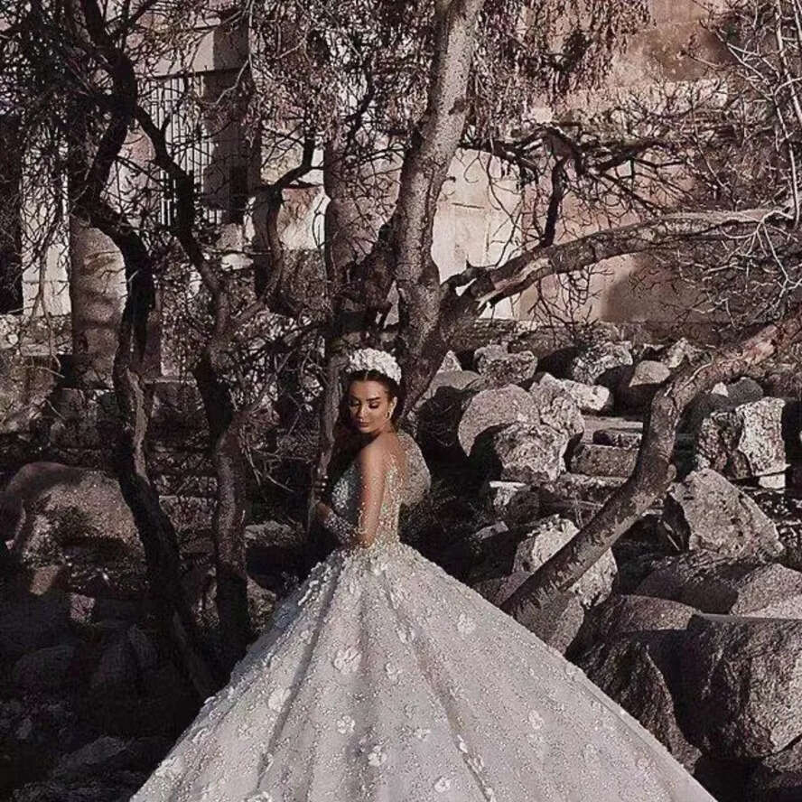 Size Wedding Plus 2023 Beading Bridal Gowns Long Sleeve Crystal Lace Appliqued Sequined Vestidos De Novia Arabic Aso Ebi Urious Beaded Wed Dresses