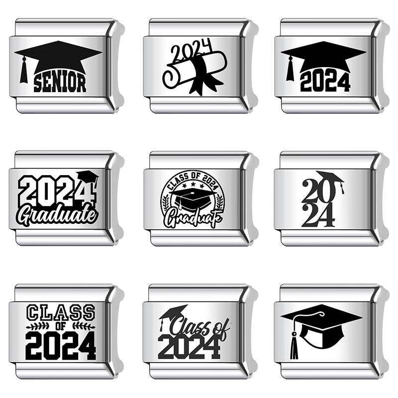 New Women's Gift 2024 graduated Bead Italian Charms Links Bangle Beads Fit 9mm Stainless Steel Bracelet Making DIY For Women Fashion Jewelry