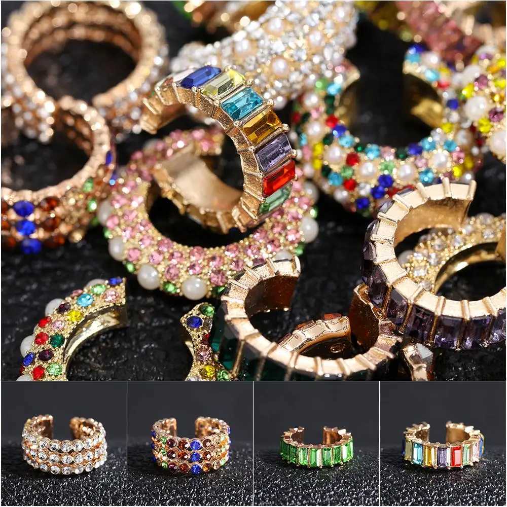Rainbow CZ Cuff Earrings Women Jewelry Rhinestone Dangle No Pierced Statement Cubic Zirconia Ear Clip on Ear Cuff C-shapedX240913