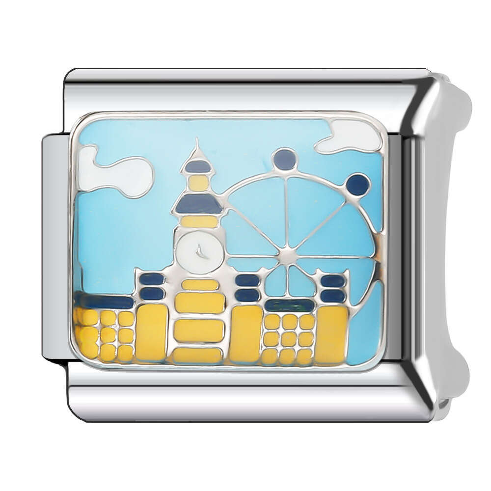 New Women's Gift Blue scenery Bead Italian Charms Links Bangle Beads Fit 9mm Stainless Steel Bracelet Making DIY For Women Fashion Jewelry