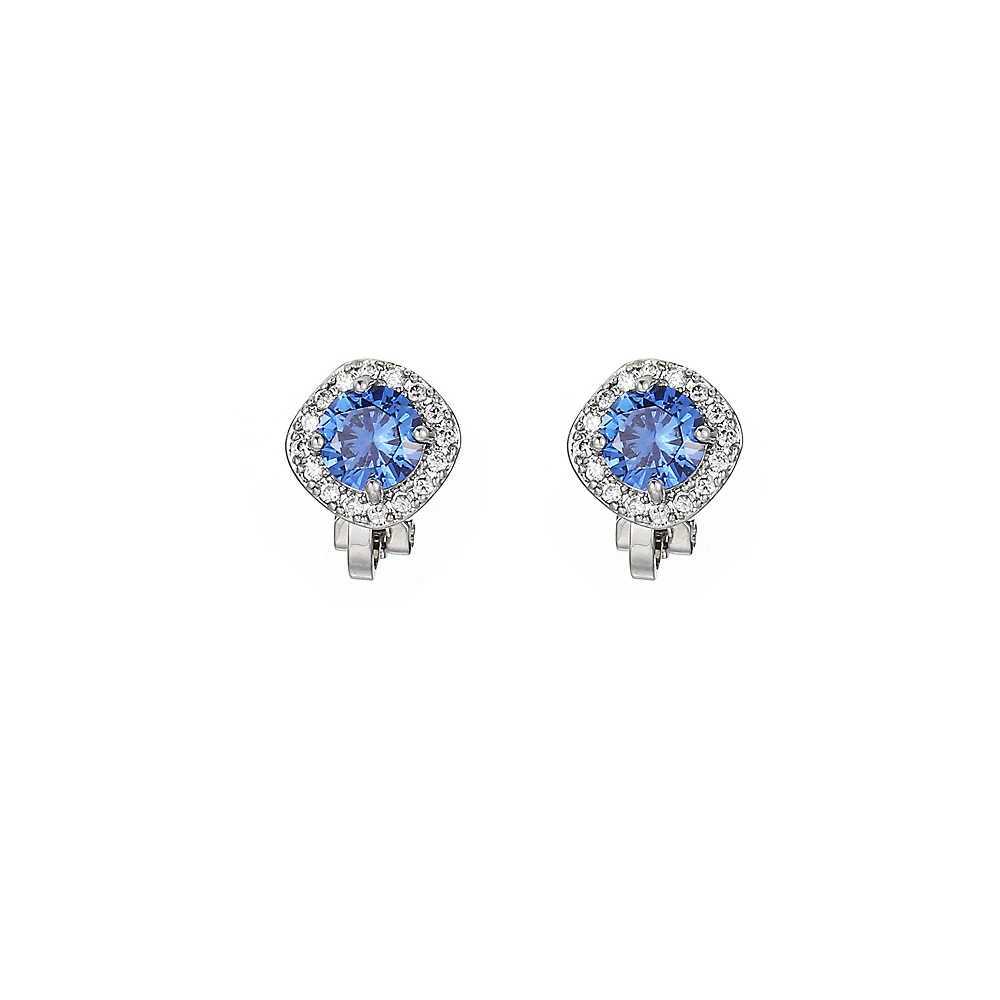 Cute Small Blue Square Cubic Zirconia Clip Earrings Non Pierced Ear Jewelry For Women Bridal Party Gift Boucle DOreilleX240913