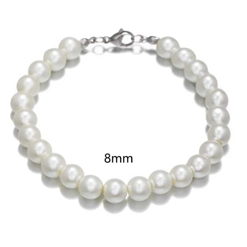 6/8/10mm stainless steel white glass pearl bracelet mens fashion jewelry bracelet wedding party gift W240913