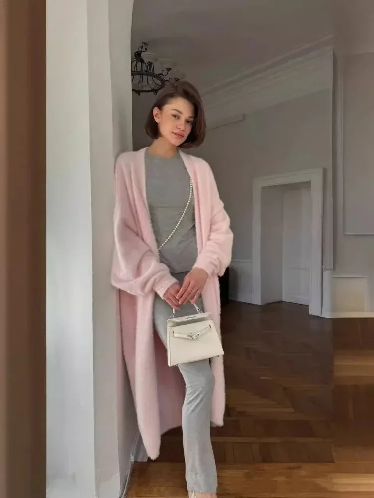 Oversize Long Cardigan for Women Autumn Sleeve Womens Sweater Vintage Solid Loose Knitted Female Fluffy 240904