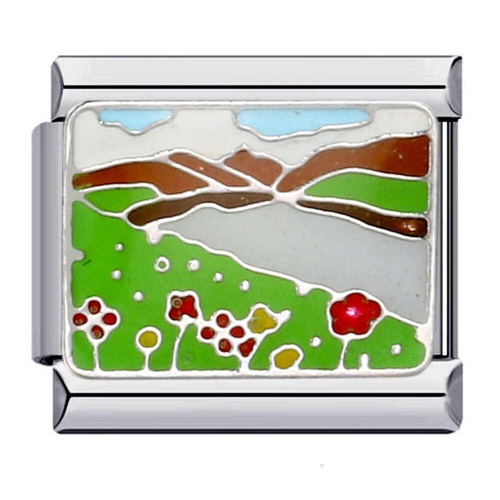 Titanium Steel Gold Plated Italian Personalized Enamel Welding Pattern Bracelet Italian Charm Links Stainless Steel Fit 9mm Bracelet Jewelry DIY Makin