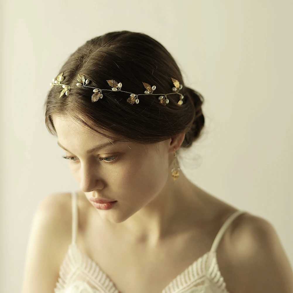 Pearl Flower Headband Tiaras Crowns Girls Silver Gold Color Leaf Headpiece Bridal Hair Jewelry Elegant Wedding Hair AccessoriesX240913