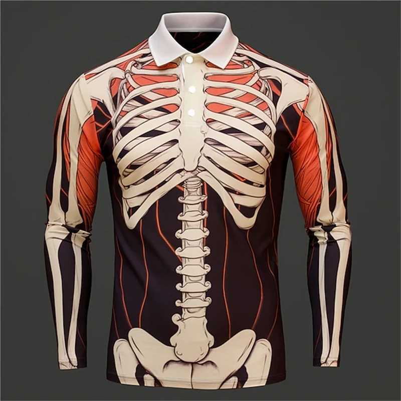 Latest retro skull 3D printed long sleeved polo shirt mens clothing lapel casual streetwear Hombre Ropa top mens T-shirt W24091322