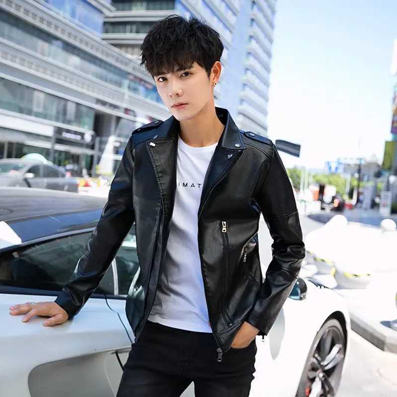 Bomber Leather Jacket Men Streetwear Lapel Motorcycle Jacket Zipper PU Leather Coat Vintage Black Pocket Jackets Men ClothingX240913