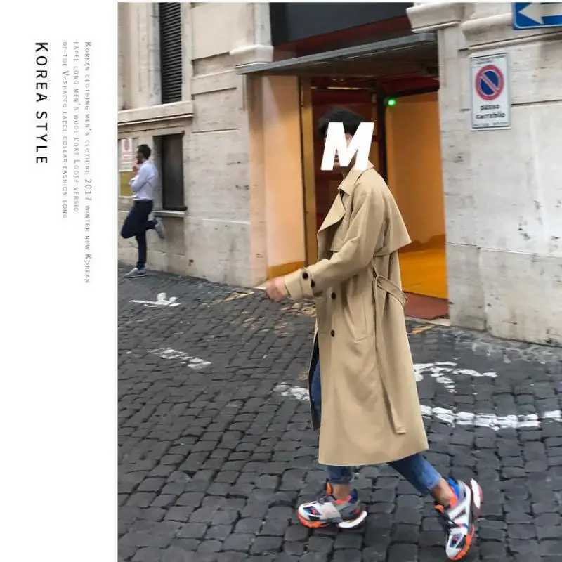 Mens Trench Coat Slim fit Double Breasted Belted Windbreaker Lapel Long Jacket Casual Windproof Overcoat in Mens Trench M-XXL Y240913