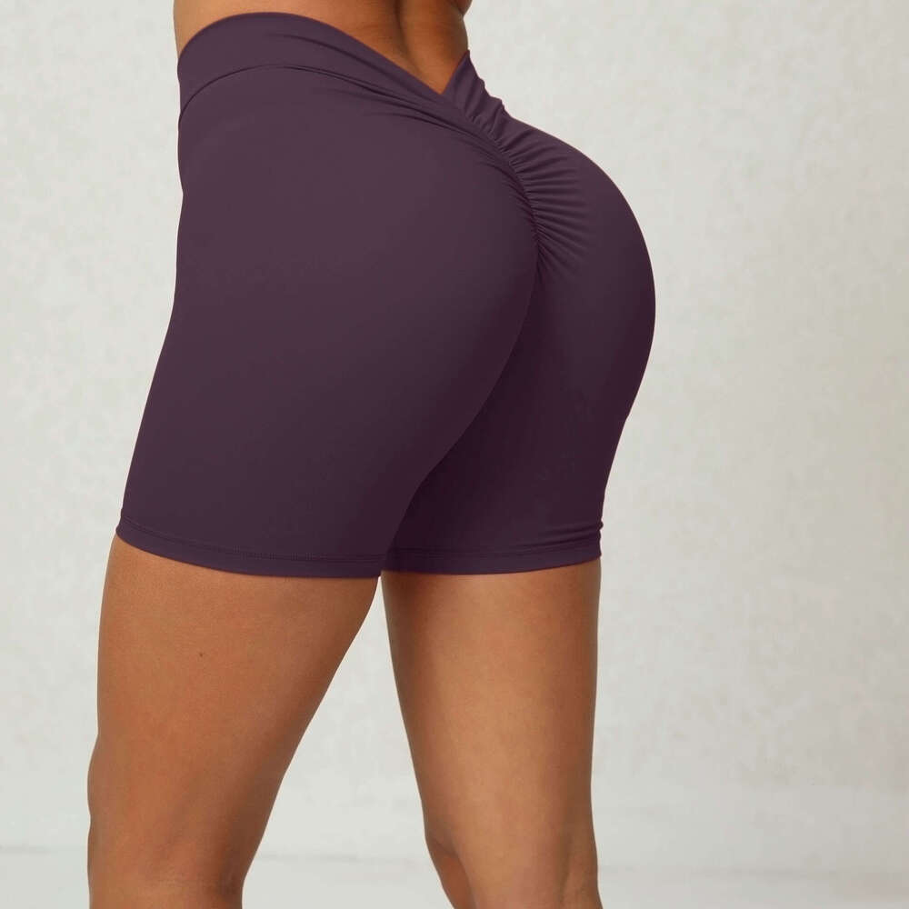 Deep V-shaped Wrinkled and Tight Fitting Yoga with Raised Hips at the Back Waist New Style Without Awkward Thread Peach Buttocks Fitness Shorts Yoga J