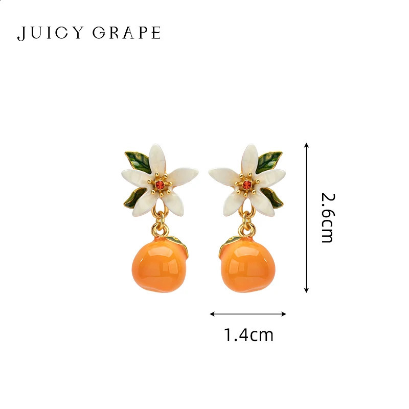 Juicy Grape Orange Drop Earrings Sweet Fruit Womens Handmade Flower 925 Silver Needle Christmas Gift 240912