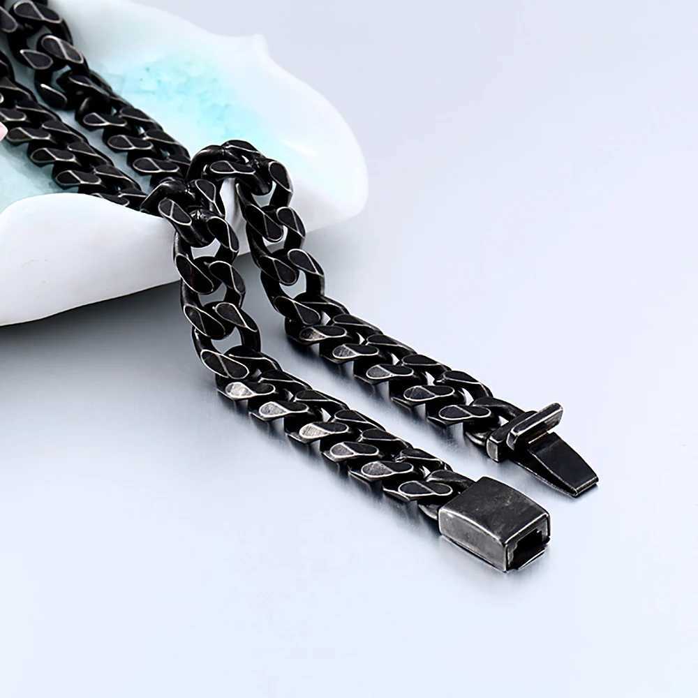 Vintage Trendy Black Cuban Chain Bracelet For Men Women Classic Stainless Steel Simple Bracelet Fashion Party Jewelry WholesaleX240913